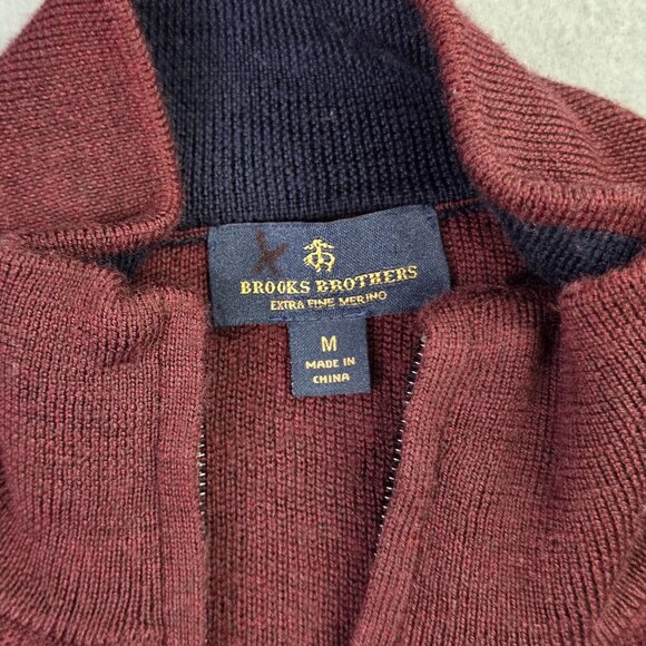 Brooks Brothers Sweater Mens Medium Maroon X Fine Merino Wool Half Zip Pullover - Picture 2 of 11
